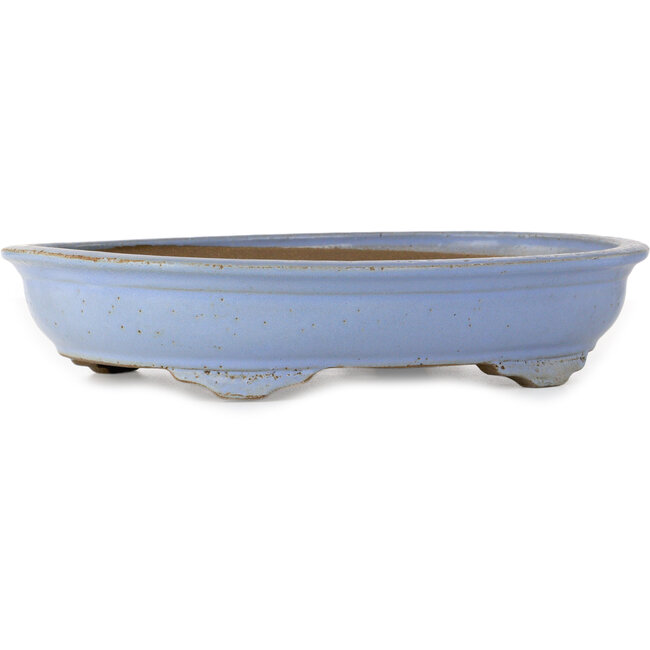 Oval light blue bonsai pot by Shuhou - 330 x 256 x 67 mm
