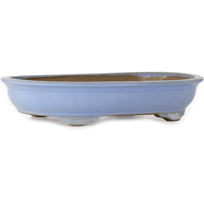 Oval light blue bonsai pot by Shuhou - 330 x 256 x 67 mm