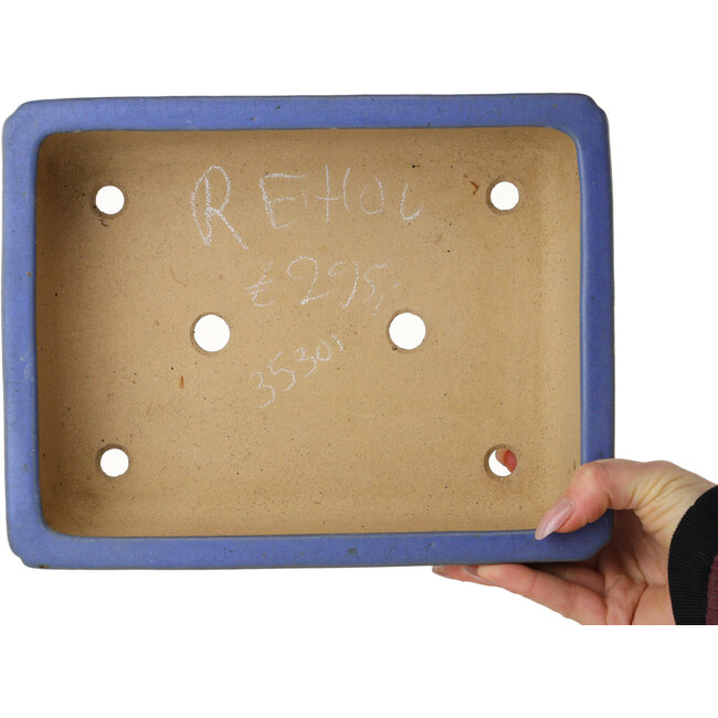Rectangular blue bonsai pot by Reiho - 260 x 200 x 73 mm