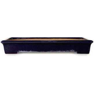  Reihou (Bonsai Matsushita Hiroyuki or Mr.MATSUSHITA Reiji    Master) 355 mm rectangular dark blue bonsai pot by Reiho, Tokoname, Japan