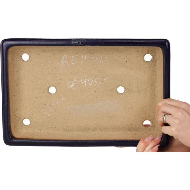 Rectangular dark blue bonsai pot by Reiho - 355 x 235 x 50 mm