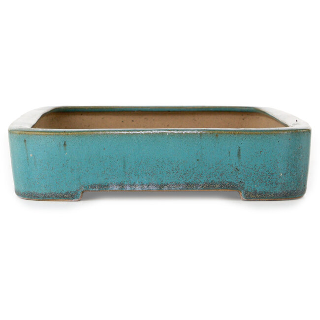 Rectangular teal bonsai pot by Reiho - 342 x 232 x 52 mm
