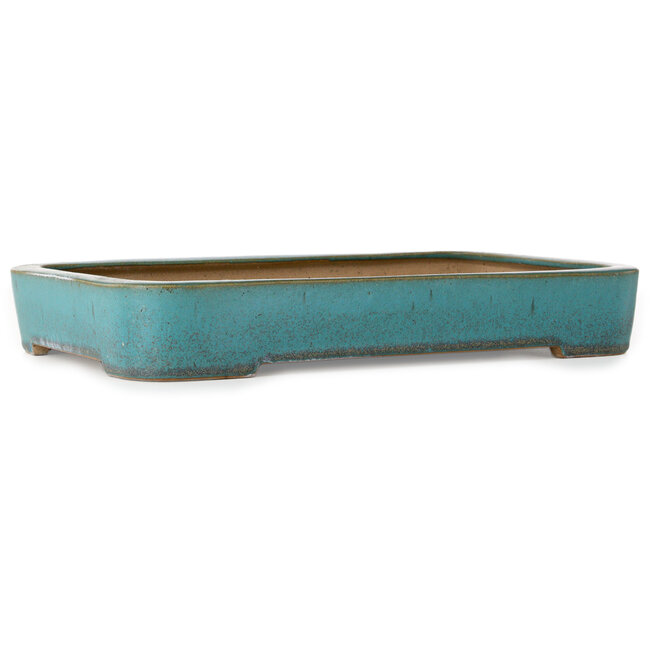 Rectangular teal bonsai pot by Reiho - 342 x 232 x 52 mm