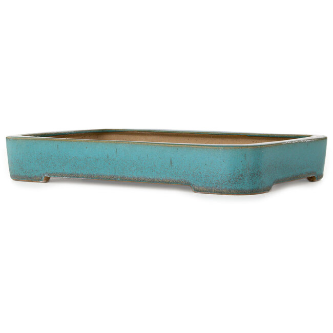 Rectangular teal bonsai pot by Reiho - 342 x 232 x 52 mm