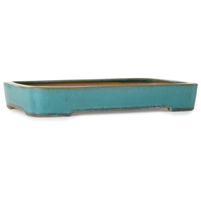 Rectangular teal bonsai pot by Reiho - 342 x 232 x 52 mm
