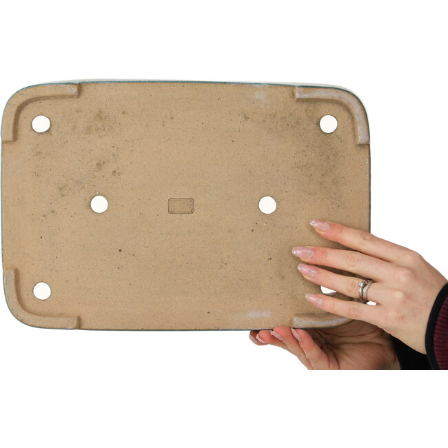 Rectangular teal bonsai pot by Reiho - 342 x 232 x 52 mm