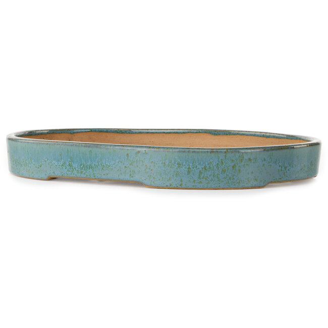Oval teal bonsai pot by Haru Matsu - 325 x 237 x 37 mm