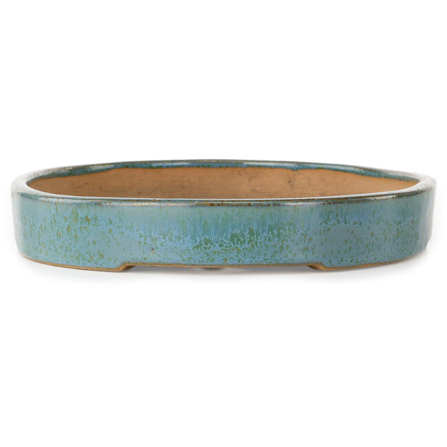 Oval teal bonsai pot by Haru Matsu - 325 x 237 x 37 mm