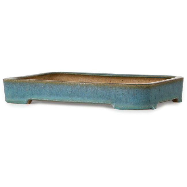 Rectangular teal bonsai pot by Reiho - 253 x 175 x 37 mm
