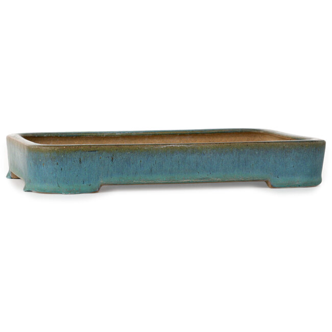 Rectangular teal bonsai pot by Reiho - 253 x 175 x 37 mm