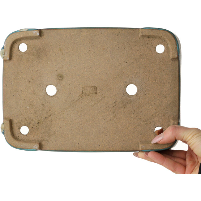 Rectangular teal bonsai pot by Reiho - 253 x 175 x 37 mm