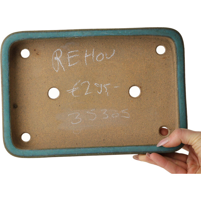 Rectangular teal bonsai pot by Reiho - 253 x 175 x 37 mm