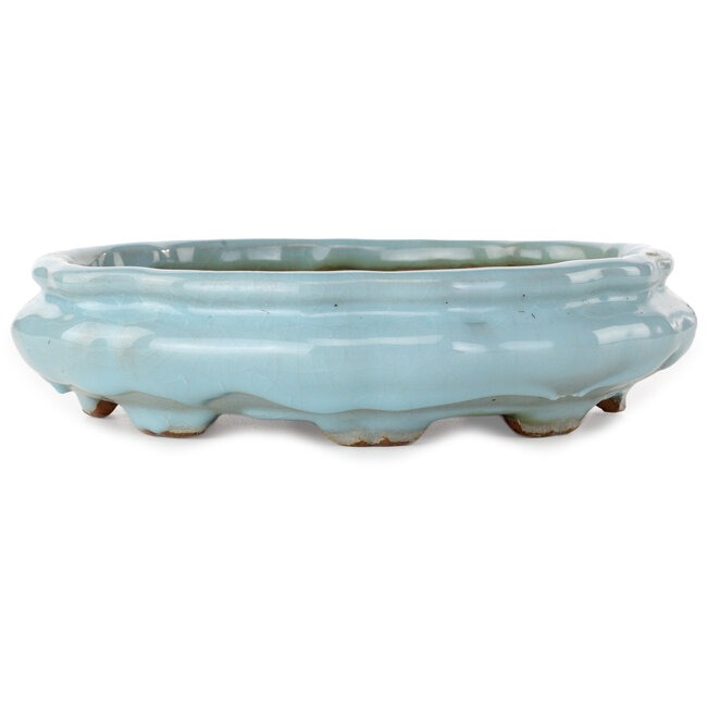 Pot à bonsaï Lotus bleu clair craquelé de Shuhou - 263 x 263 x 63 mm