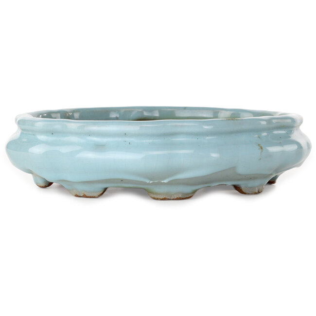 Pot à bonsaï Lotus bleu clair craquelé de Shuhou - 263 x 263 x 63 mm