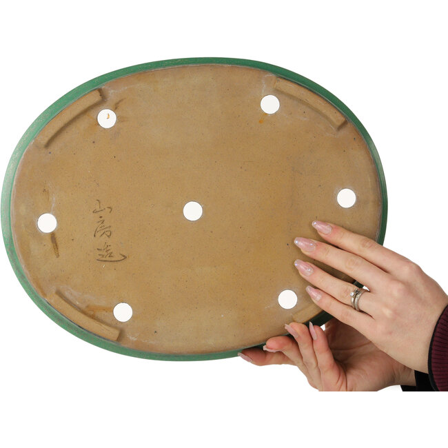 Pot ovale vert pour bonsaï de Yamafusa - 345 x 270 x 55 mm