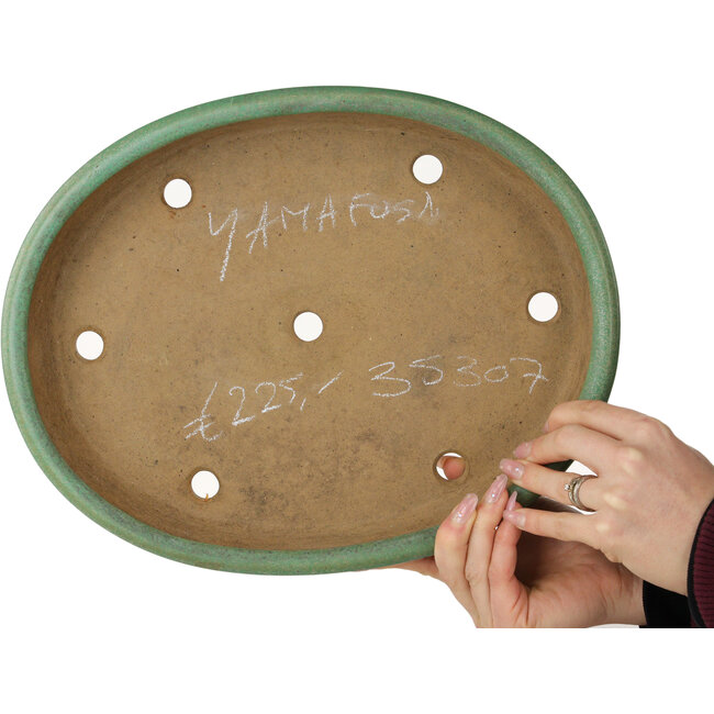 Pot ovale vert pour bonsaï de Yamafusa - 345 x 270 x 55 mm
