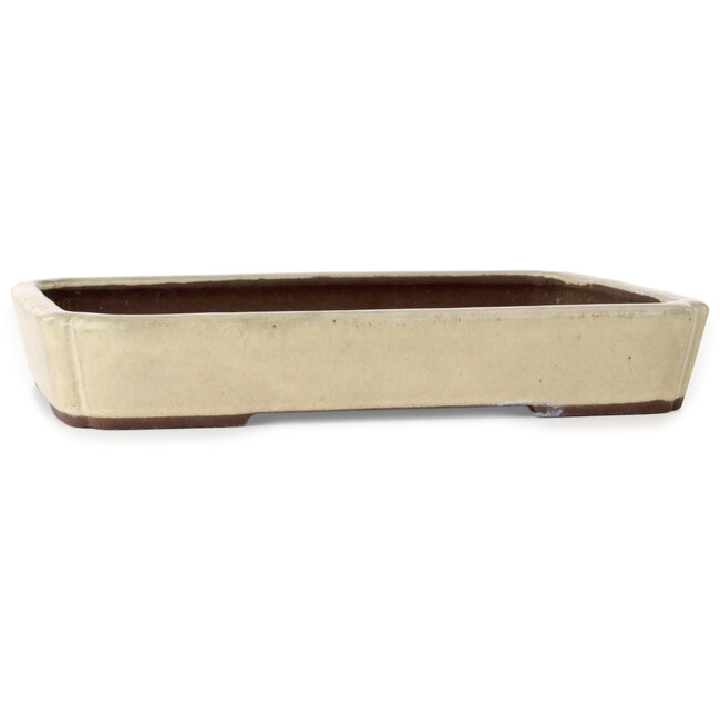 Rectangular off-wh bonsai pot by Yamaaki - 335 x 260 x 55 mm