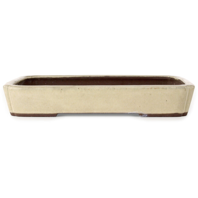 Ovale, gebroken witte bonsaipot van Yamaaki - 335 x 260 x 55 mm