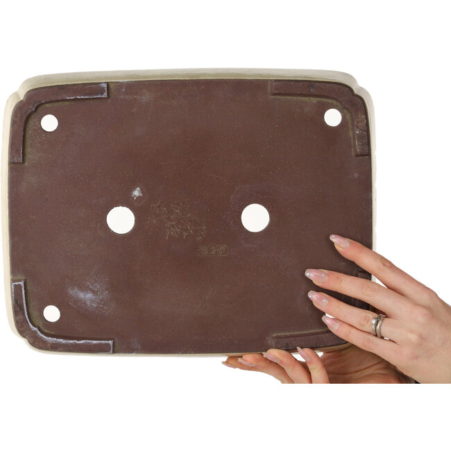 Pot à bonsaï ovale blanc cassé de Yamaaki - 335 x 260 x 55 mm