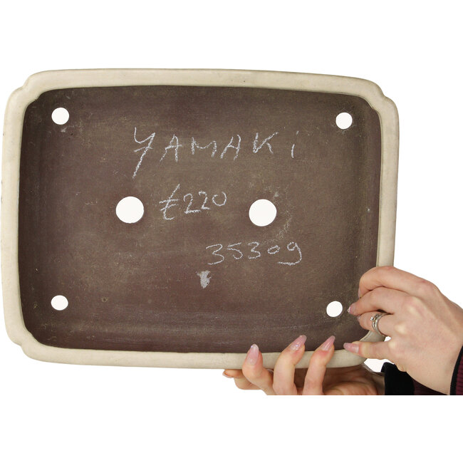 Pot à bonsaï ovale blanc cassé de Yamaaki - 335 x 260 x 55 mm