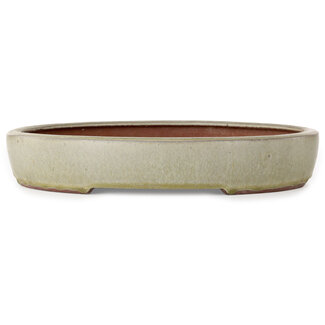 Eimei (Â YozanÂ kiln) 313 mm oval off-white bonsai pot by Yozan, Tokoname, Japan