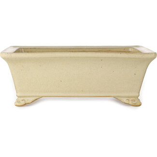  Reihou (Bonsai Matsushita Hiroyuki or Mr.MATSUSHITA Reiji    Master) 272 mm rectangular off-white bonsai pot by Reiho, Tokoname, Japan