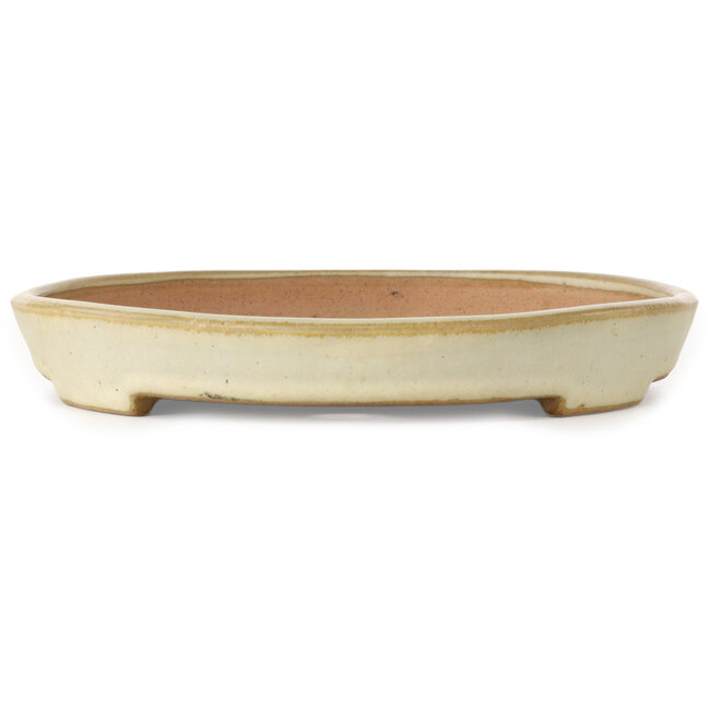 Oval off-white bonsai pot by Yamafusa - 283 x 220 x 33 mm