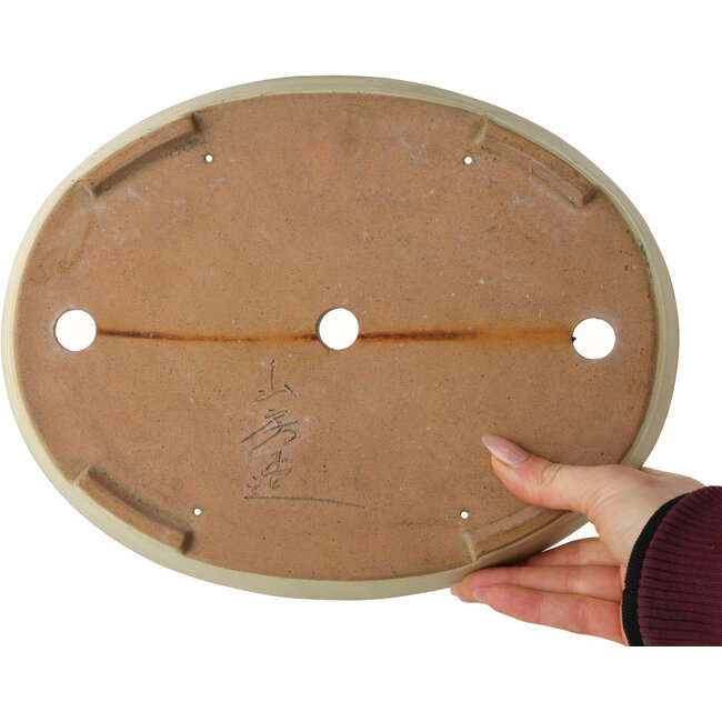 Oval off-white bonsai pot by Yamafusa - 283 x 220 x 33 mm