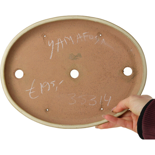 Oval off-white bonsai pot by Yamafusa - 283 x 220 x 33 mm
