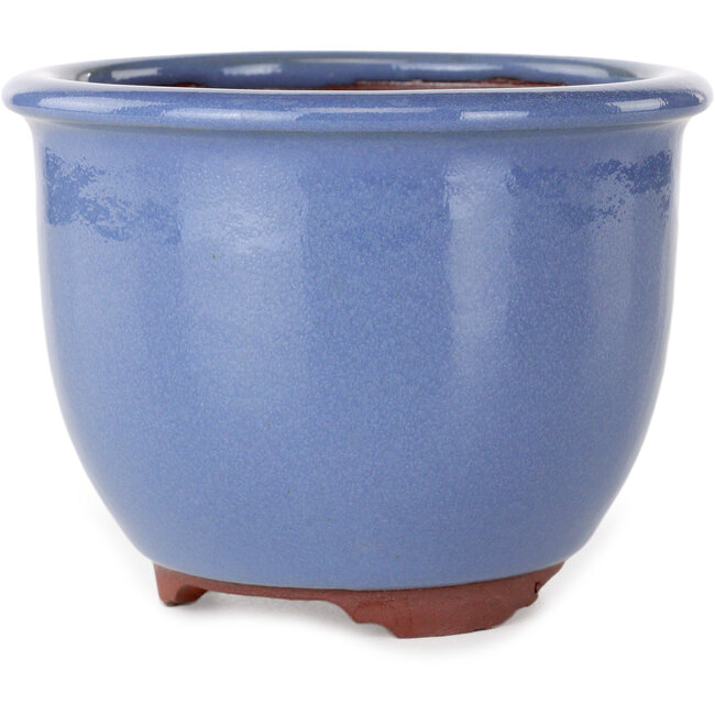 Round light blue bonsai pot by Eime Yozan - 120 x 120 x 93 mm