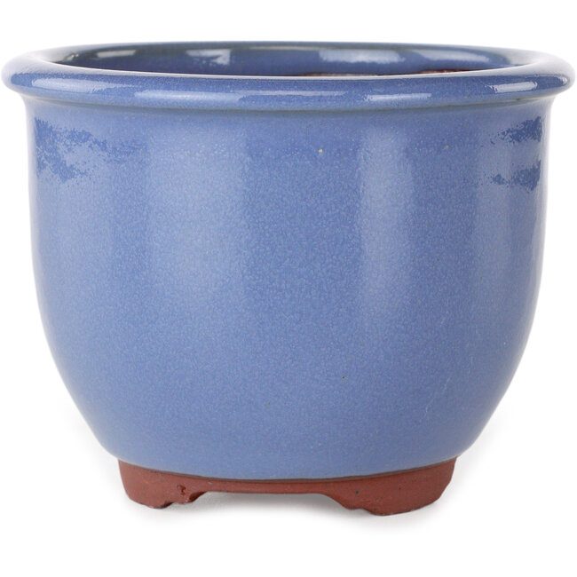 Round light blue bonsai pot by Eime Yozan - 120 x 120 x 93 mm