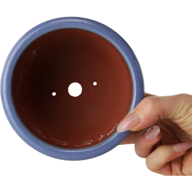 Vaso bonsai rotondo azzurro di Eime Yozan - 120 x 120 x 93 mm