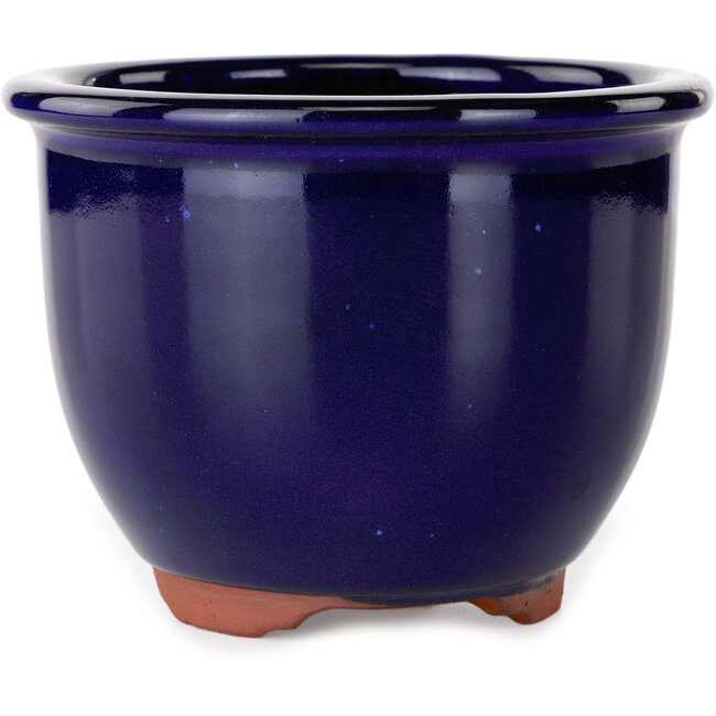 Runder, dunkelblauer Bonsai-Topf von Eime Yozan – 120 x 120 x 93 mm