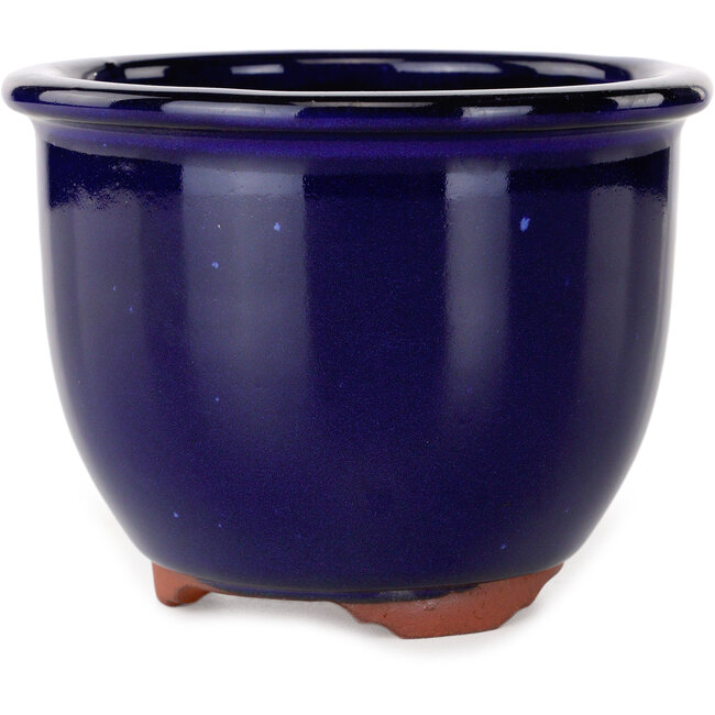 Runder, dunkelblauer Bonsai-Topf von Eime Yozan – 120 x 120 x 93 mm