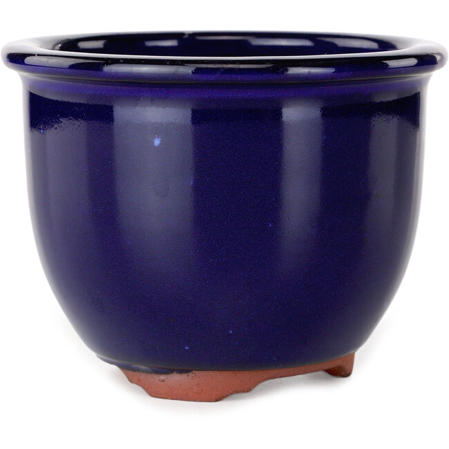 Runder, dunkelblauer Bonsai-Topf von Eime Yozan – 120 x 120 x 93 mm