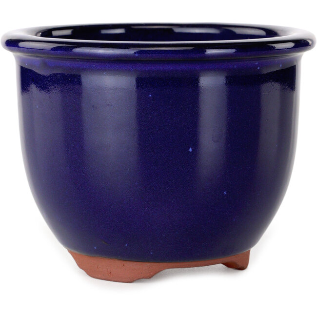 Round dark blue bonsai pot by Eime Yozan - 120 x 120 x 93 mm