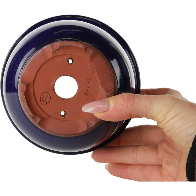 Runder, dunkelblauer Bonsai-Topf von Eime Yozan – 120 x 120 x 93 mm