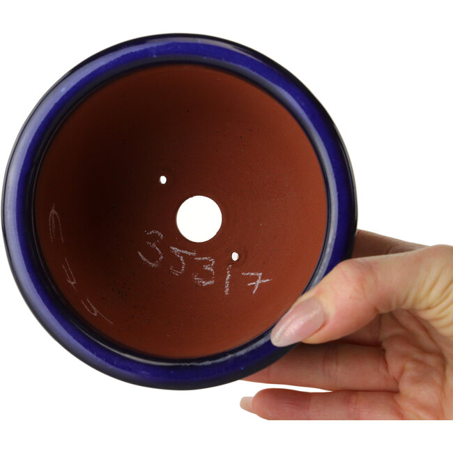 Pot à bonsaï rond bleu foncé par Eime Yozan - 120 x 120 x 93 mm
