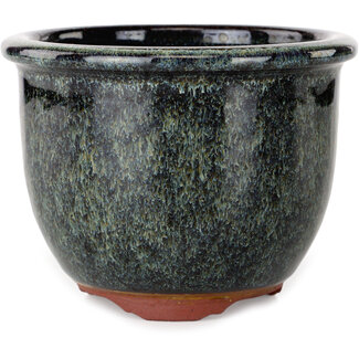 Eime Yozan Pot à bonsaï rond noir multicolore de 120 mm par Eime Yozan, Tokoname, Japon