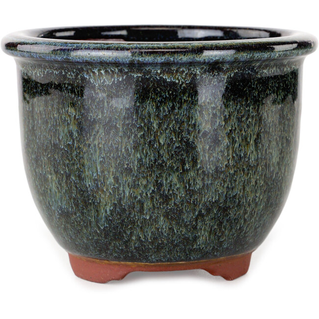 Vaso bonsai rotondo nero e beige di Eime Yozan - 120 x 120 x 93 mm