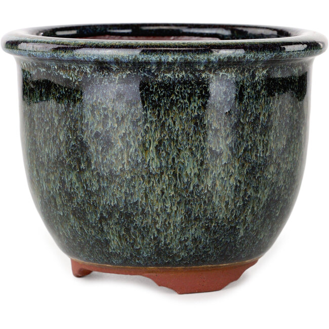 Vaso bonsai rotondo nero e beige di Eime Yozan - 120 x 120 x 93 mm