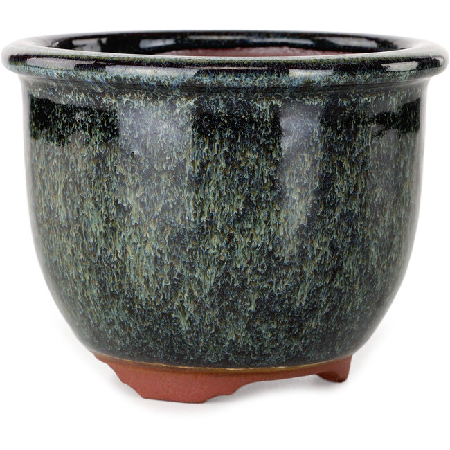 Pot à bonsaï rond noir et beige par Eime Yozan - 120 x 120 x 93 mm