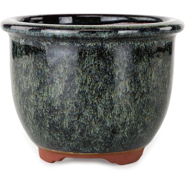 Pot à bonsaï rond noir et beige par Eime Yozan - 120 x 120 x 93 mm