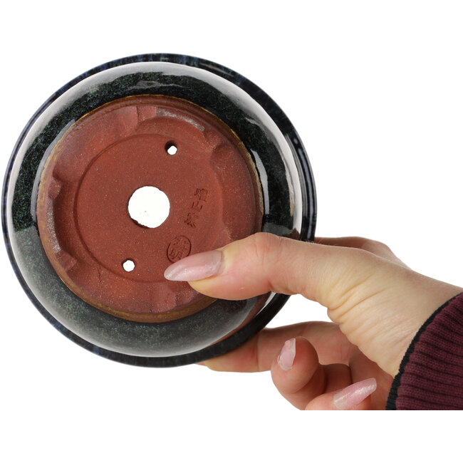 Pot à bonsaï rond noir et beige par Eime Yozan - 120 x 120 x 93 mm