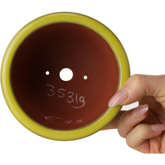 Pot à bonsaï rond jaune par Eime Yozan - 120 x 120 x 93 mm