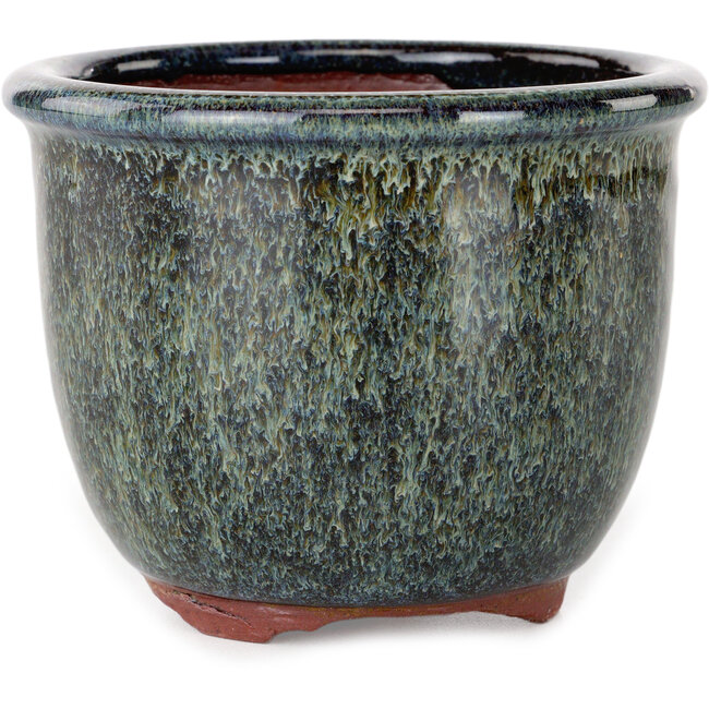 Vaso bonsai rotondo nero e beige di Eime Yozan - 102 x 102 x 82 mm