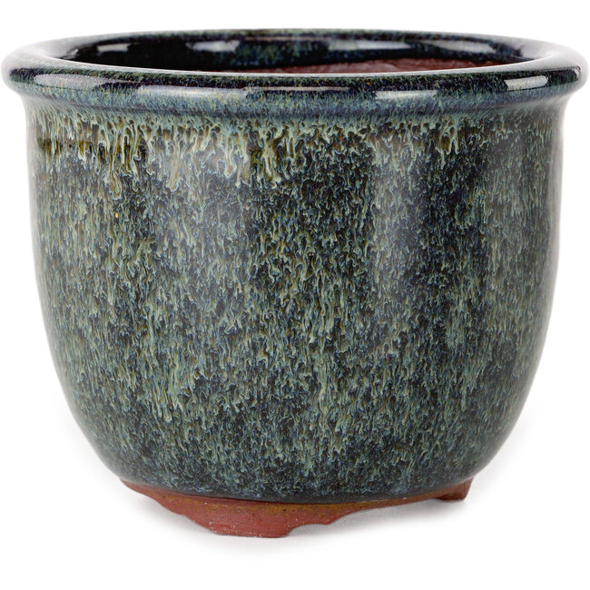 Ronde zwarte bonsaipot met meerdere kleuren van Eime Yozan - 102 x 102 x 82 mm