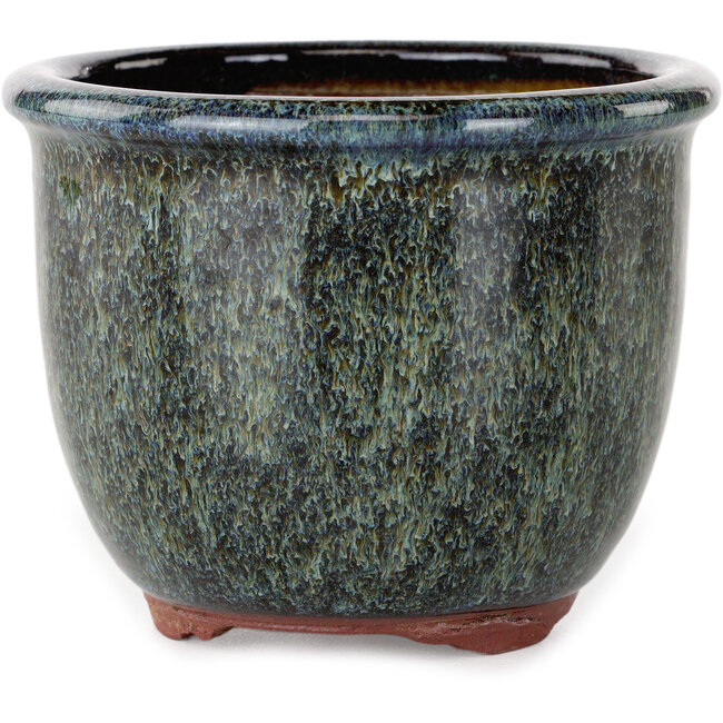 Pot à bonsaï rond noir et beige par Eime Yozan - 102 x 102 x 82 mm