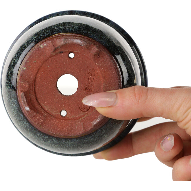 Ronde zwarte en beige bonsaipot van Eime Yozan - 102 x 102 x 82 mm