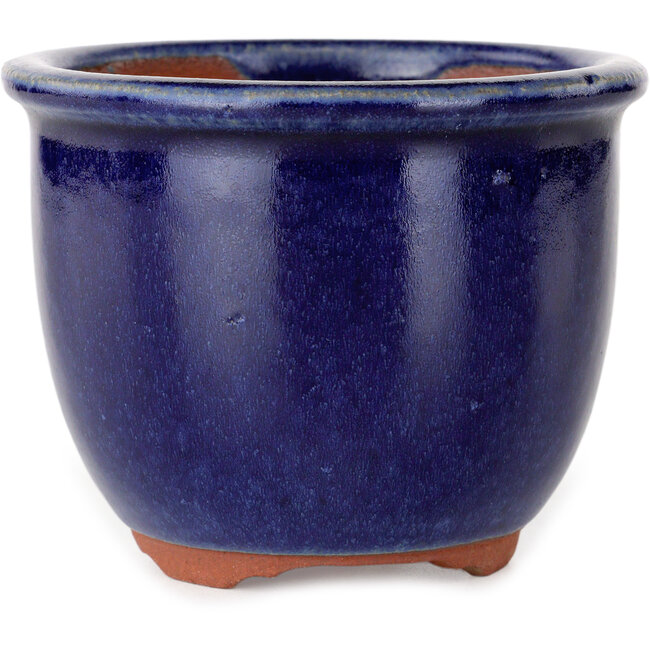 Round dark blue bonsai pot by Eime Yozan - 105 x 105 x 85 mm